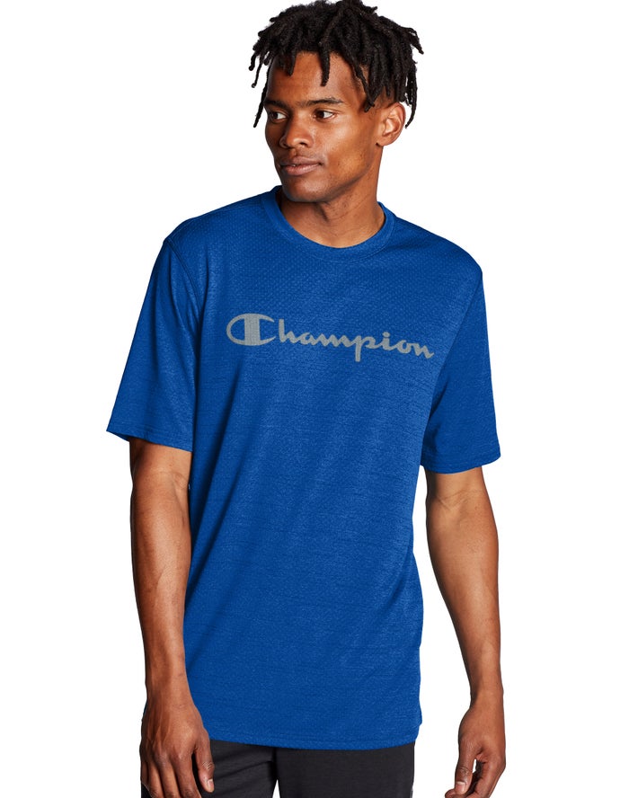 Champion T-Shirt Heren - Blauw - Double Dry® Heathered Mesh Textured ( 256178-ZOX )